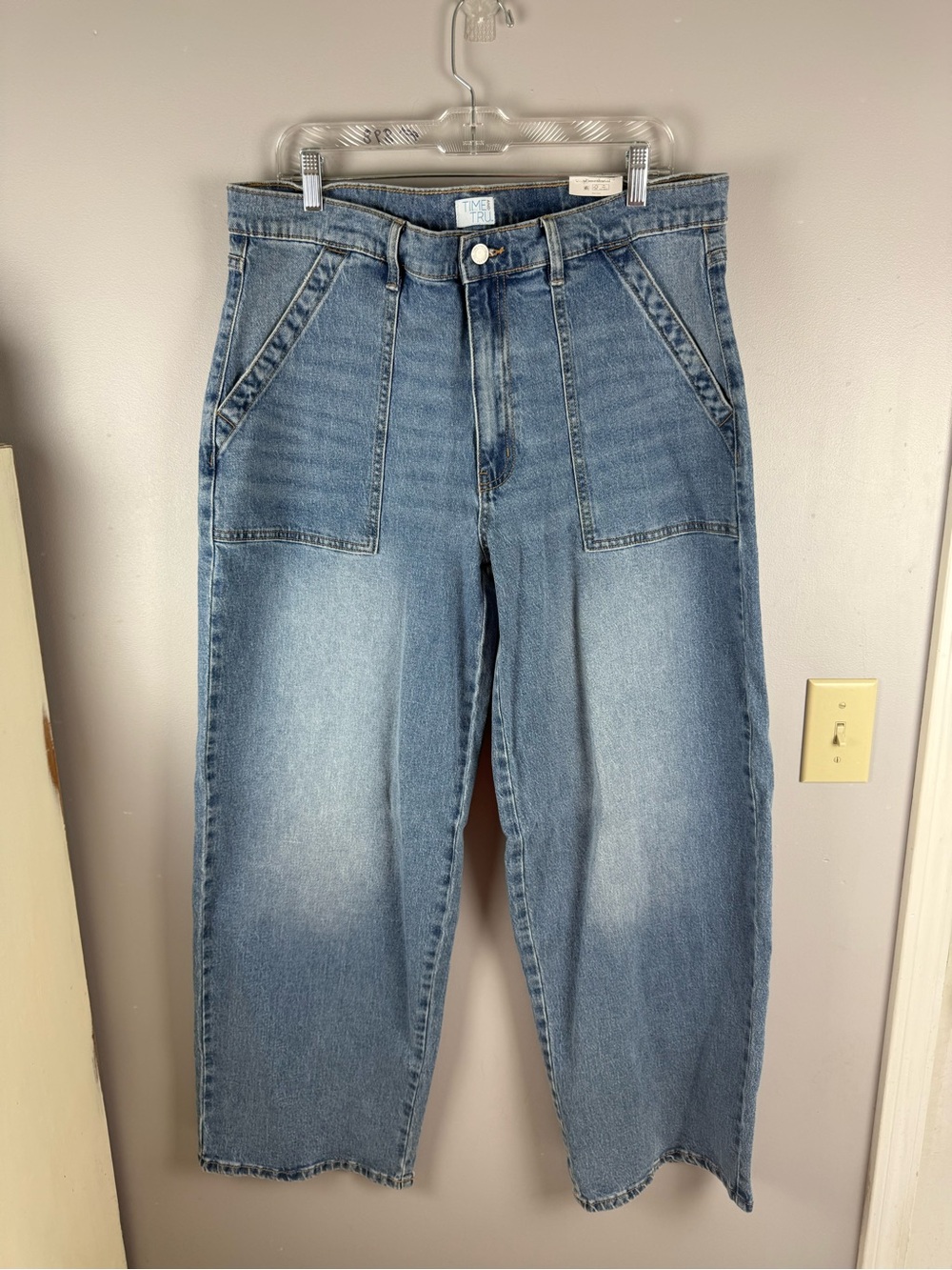 Time and Tru Womens High Rise Wide Leg Utility Trouser Jeans SZ 16 New Relaxed - Picture 2 of 9